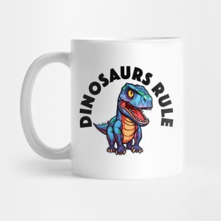 Colorful Geometric Dinosaur - Dinosaurs Rule (Black Lettering) Mug
